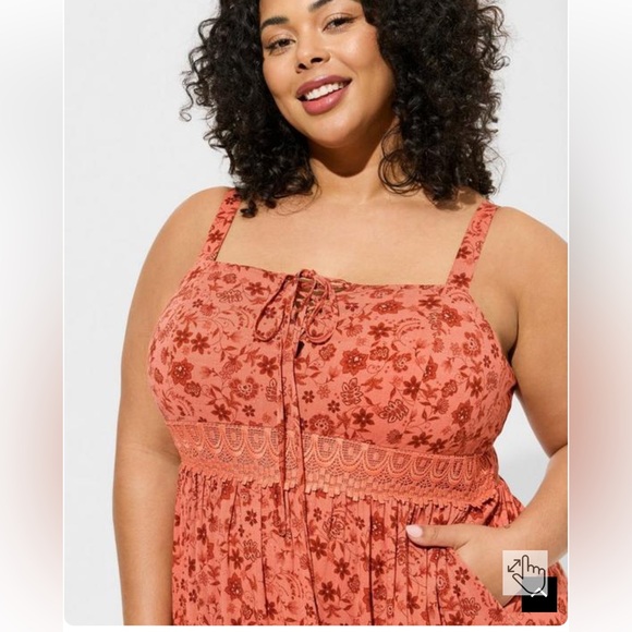 Torrid Maxi Rayon Slub Lace Up Tiered Dress size 3 nwt - Picture 4 of 13